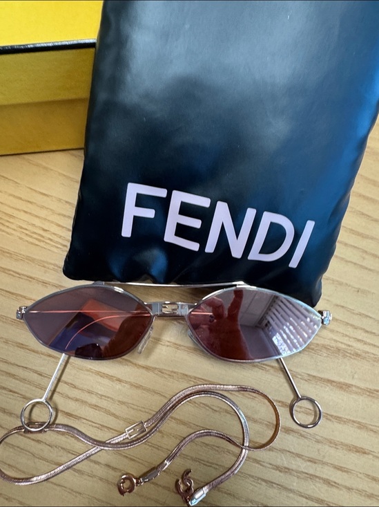 Fendi Accessories - Fendi Rose-Tinted Geometric Metal Sunglasses with Rose Gold Chain